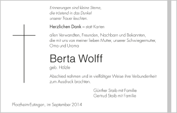 Todesanzeige von Berta Wolff von Trauer.de