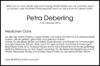 Todesanzeige von Petra Deberling von Trauer.de