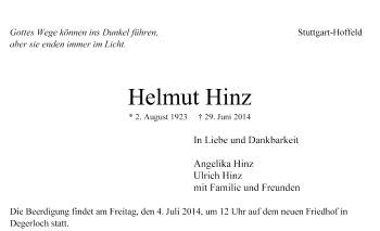 Todesanzeige von Helmut Hinz von Trauer.de