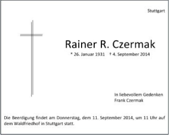 Todesanzeige von Rainer R. Czermak von Trauer.de