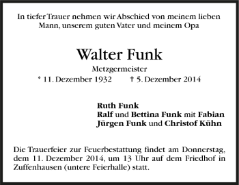 Todesanzeige von Walter Funk von Trauer.de
