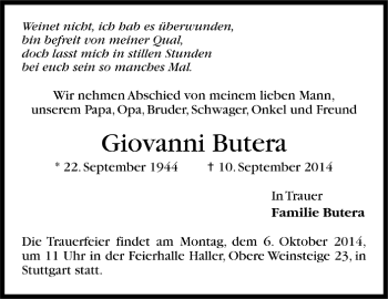 Todesanzeige von Giovanni Butera von Trauer.de