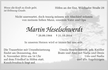 Todesanzeige von Martin Haselschwerdt von Trauer.de