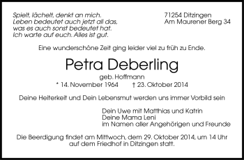 Todesanzeige von Petra Deberling von Trauer.de