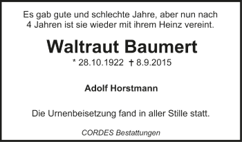 Todesanzeige von Waltraut Baumert von Trauer.de