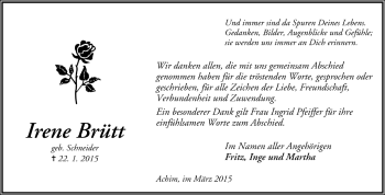 Todesanzeige von Irene Brütt von Trauer.de