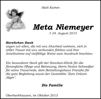 Todesanzeige von Meta Niemeyer von Trauer.de