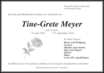 Todesanzeige von Tine-Grete Meyer von Trauer.de