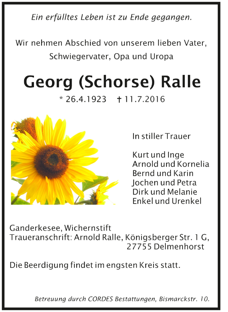 Traueranzeigen von Ralle Trauer.de