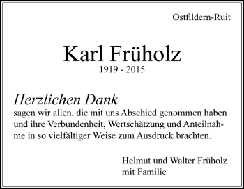 Todesanzeige von Karl Früholz von Trauer.de