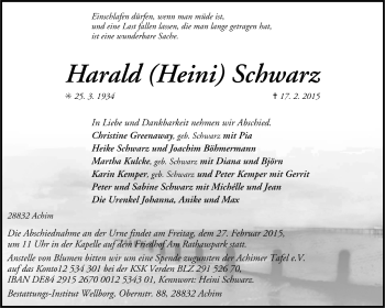 Todesanzeige von Harald Schwarz von KRZ