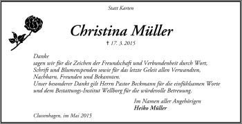 Todesanzeige von Christina Müller von Trauer.de