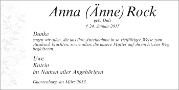 Todesanzeige von Anna Rock von Trauer.de