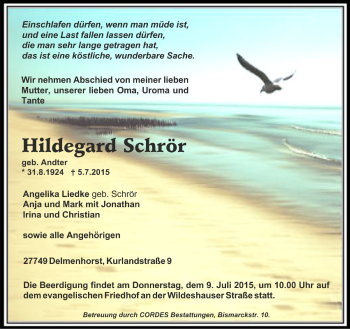 Todesanzeige von Hildegard Schrör von Trauer.de