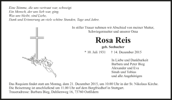 Todesanzeige von Rosa Reis von Trauer.de