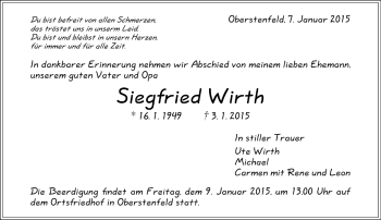 Todesanzeige von Siegfried Wirth von Trauer.de