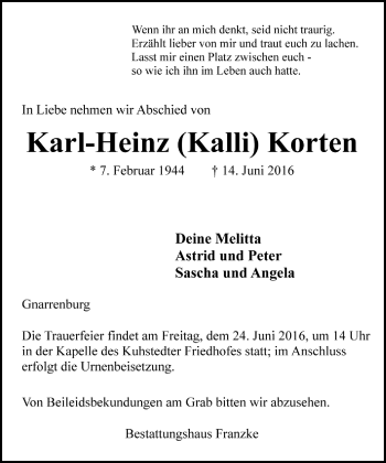 Todesanzeige von Karl-Heinz Korten von Trauer.de