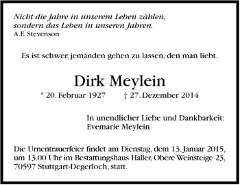 Todesanzeige von Dirk Meylein von Trauer.de