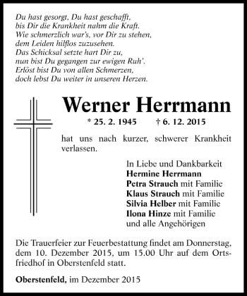 Todesanzeige von Werner Herrmann von Trauer.de