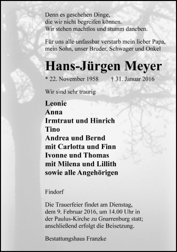 Todesanzeige von Hans-Jürgen Meyer von Trauer.de