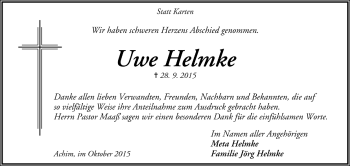 Todesanzeige von Uwe Helmke von Trauer.de