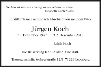 Todesanzeige von Jürgen Koch von Trauer.de