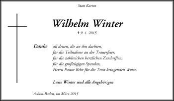 Todesanzeige von Wilhelm Winter von Trauer.de