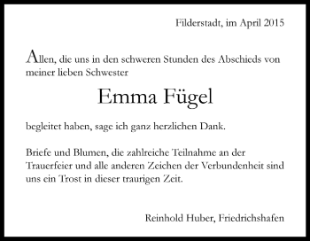 Todesanzeige von Emma Fügel von Trauer.de