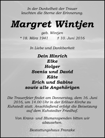 Todesanzeige von Margret Wintjen von Trauer.de