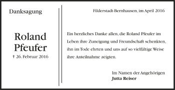 Todesanzeige von Roland Pfeufer von Trauer.de
