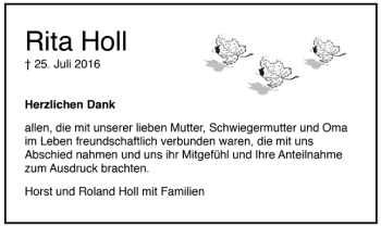Todesanzeige von Rita Holl von Trauer.de