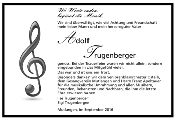 Todesanzeige von Adolf Trugenberger von Trauer.de