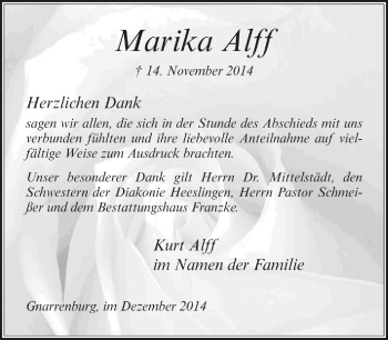 Todesanzeige von Marika Alff 