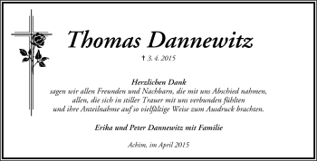 Todesanzeige von Thomas Dannewitz von Trauer.de