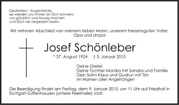 Todesanzeige von Josef Schönleber von Trauer.de
