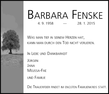 Todesanzeige von Barbara Fenske von Trauer.de
