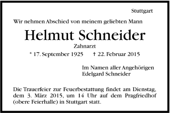 Todesanzeige von Helmut Schneider von Trauer.de