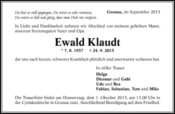 Todesanzeige von Ewald Klaudt von Trauer.de
