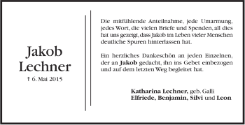 Todesanzeige von Jakob Lechner von Trauer.de