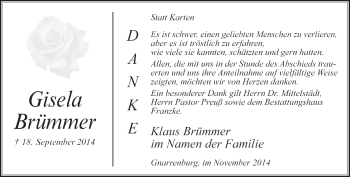 Todesanzeige von Gisela Brümmer von Trauer.de