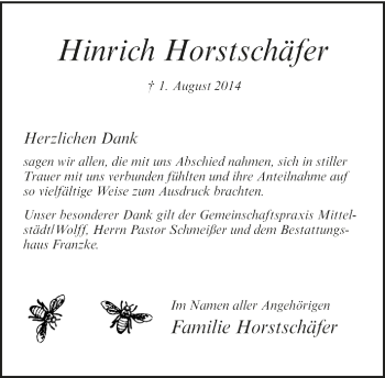 Todesanzeige von Hinrich Horstschäfer von Trauer.de