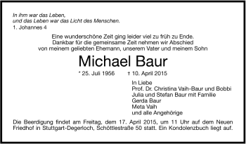 Todesanzeige von Michael Baur von Trauer.de