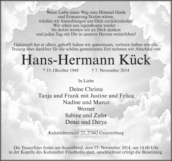 Todesanzeige von Hans-Hermann Kück von Trauer.de