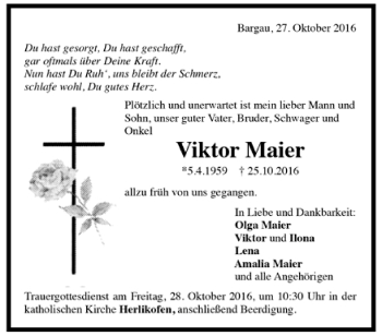 Todesanzeige von Viktor Maier von Trauer.de