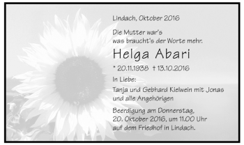 Todesanzeige von Helga Abari von Trauer.de