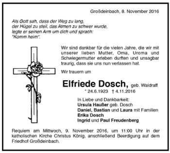 Todesanzeige von Elfriede Dosch von Trauer.de