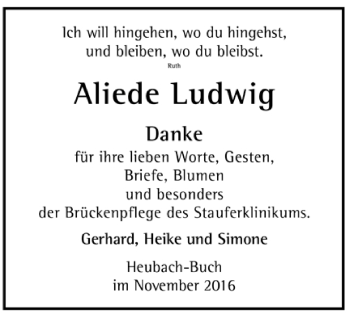 Todesanzeige von Aliede Ludwig von Trauer.de