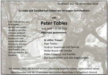 Todesanzeige von Peter Tobies von Trauer.de