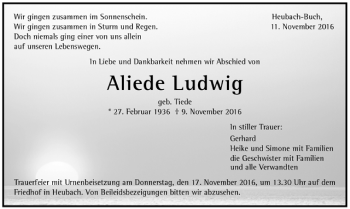 Todesanzeige von Aliede Ludwig von Trauer.de