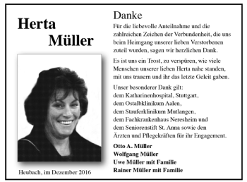 Todesanzeige von Herta Müller von Trauer.de